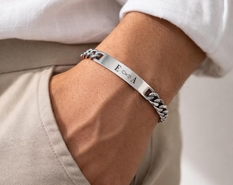 Personalized men's stainless steel bracelet – Engraved with name or date, Valentine's Day or birthday gift for men