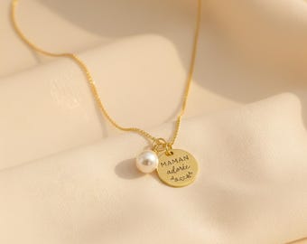 Personalized engraved stainless steel necklace – Medallion jewelry with a message of your choice, gift for women, mothers, and grandmothers – Unique pictogram