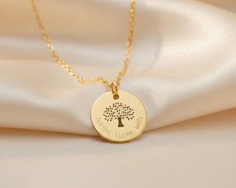 Personalized Tree of Life Necklace, Family Names Medal, Gift for Mom, Gift for Dad
