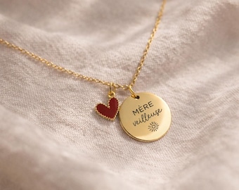Personalized Name Necklace with Heart for Mom, Engraved Grandma Gift, Baby Jewelry for Women, Personalized Medal, Mother's Day