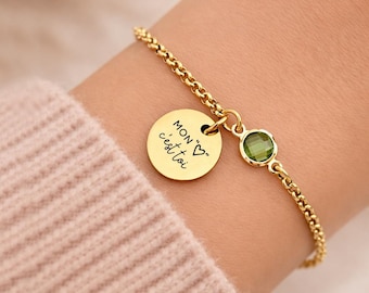 Personalized Birthstone Bracelet for Women, Engraved Name Bracelet, Sister of the Heart Jewelry, Unique Gift for Women, Adjustable Bracelet