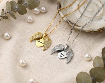 Personalized guardian angel wings necklace with hidden name, wing necklace with name, angel wings necklace with secret message, Valentine's Day