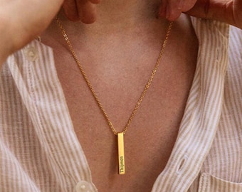 Personalized Coordinate Necklace – Engraved GPS Vertical Bar Necklace, Special Place Pendant in 14K Stainless Steel, Gift for Women