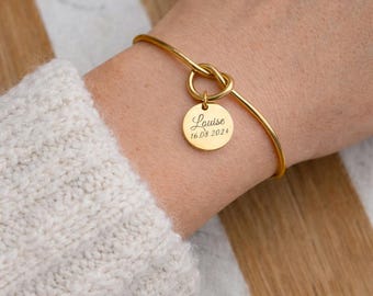 Personalized bangle bracelet with engravable charms - Women's bracelet, engraved, personalized gift, gift for mom, girl's bracelet, birth