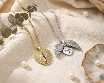 Personalized guardian angel wings necklace with hidden name, wing necklace with name, angel wings necklace with secret message, Valentine's Day