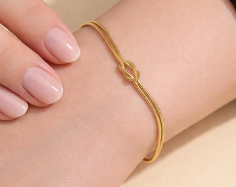 Double Chain Love Knot Bracelet, Couple Bracelet for Women, Gift for a Friend or Birthday, Adjustable Minimalist Jewelry