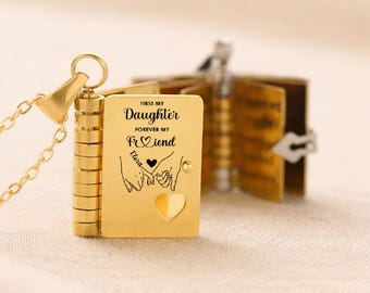 Personalized book necklace for girls – engraved mini book pendant, keepsake jewelry for girls, sentimental gift from mother to daughter