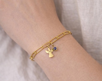 Personalized Angel Bracelet with Name – Gold Guardian Angel Bracelet, Girl's Christening Bracelet, Baby Shower Gift, Spiritual Gift