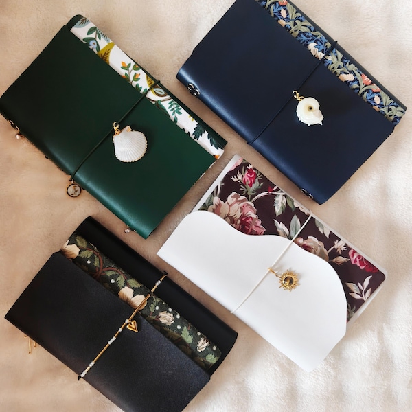Bolsa de tela tipo folio para cuaderno de viaje, organizador de bolsillo con cremallera, accesorio de diario de cuero personalizado A5 A6