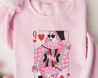 Queen of Hearts Coffee Sweatshirt, Queen Card Shirt, Valentines Day Sweatshirt, Gift for Valentine's Day, Hearts Sweatshirt,