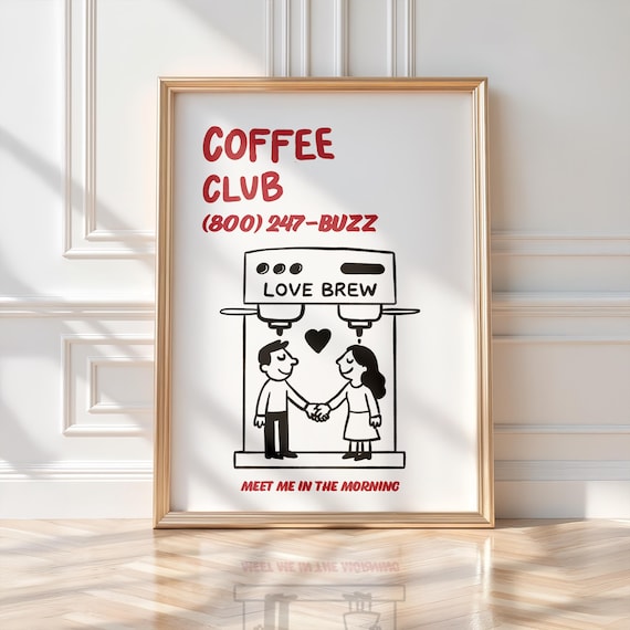 Funny 'Coffee Club' Retro Print: Kitchen Cafe Art Digital Download