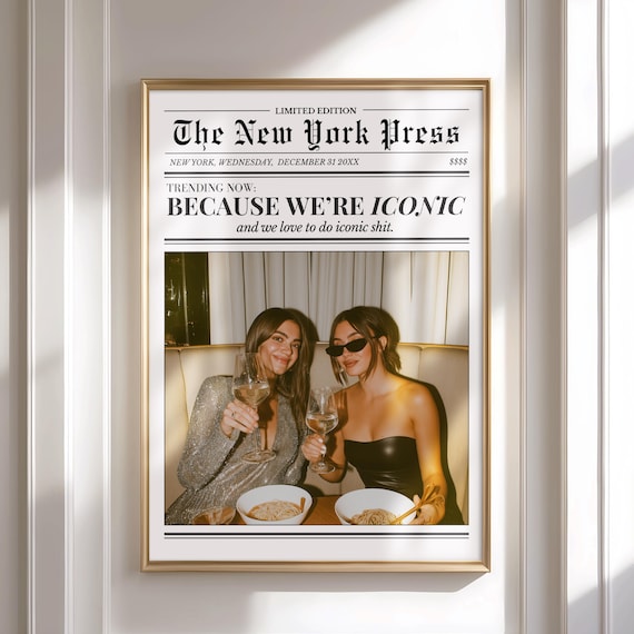 CUSTOM Newspaper Print, Personalized Best Friends Poster, Retro Gift for Her, Girl Dorm Wall Decor, Mother Daughter Gift, Digital Download