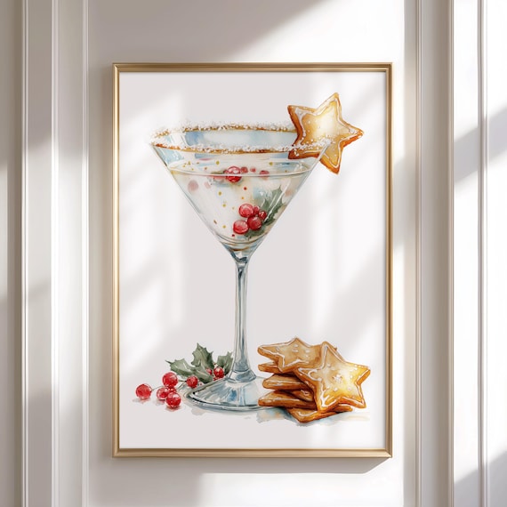 Gingerbread Martini Christmas Print | Festive Bar Cart Decor (Digital Download)