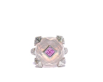 18k Diamond Pink Sapphire & Rose Quartz Ring