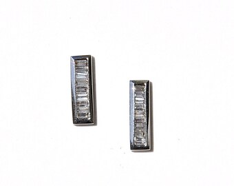 18k Baguette Diamond Bar Earrings/Studs