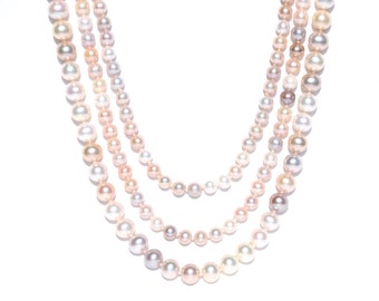 Multicolor Opera Length Pearl Knotted Layered Necklaces