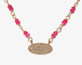 18K Pave Diamond Oval & Rubellite OOAK Beaded Layering Necklace