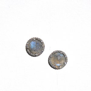 14k Labradorite Diamond Halo Earrings/Studs image 1