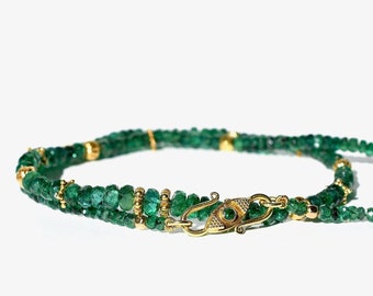 18K Gold & Natural Emerald OOAK Knotted Layering Necklace