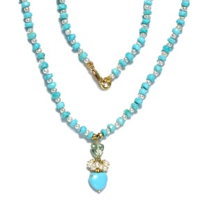Doornroosje 18k gouden ketting turkoois en parel