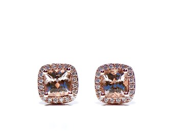 14k Morganite Diamond Halo MiNi Stud/Earrings