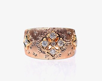 18k Brushed Rose Gold Diamond Cocktail/Statement Ring