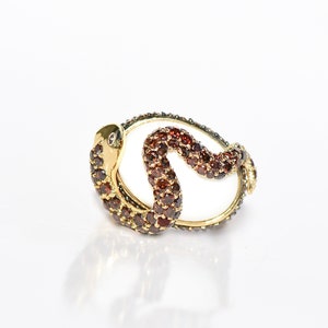 14k Pave Champagne & Red Diamond White Agate Snake Ring