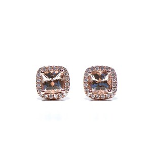 14k Morganite Diamond Halo MiNi Stud/Earrings image 9