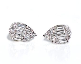 18k Baguette Diamond Cluster Drop Stud/Earrings