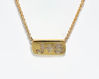 14k Pave Diamond Double Initial Pendant/Necklace