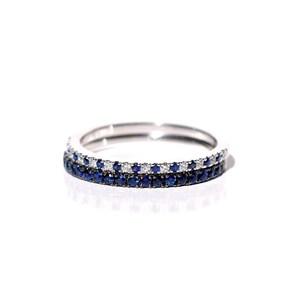 18k Gold Pave Blue Sapphire and Diamond Half Eternity Ring/Band