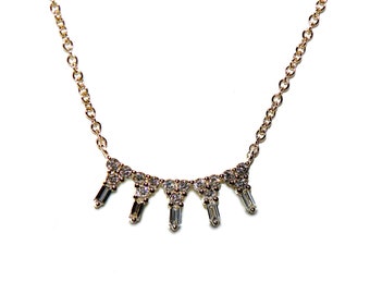 14k Baguette Diamond Daggers Necklace