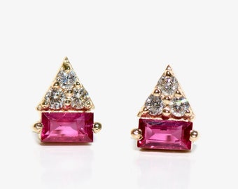 14k Ruby Baguette and Diamond Petite Earrings/Studs
