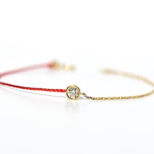 18K Solitaire Diamond Red String Chain Bracelet