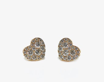 18k Cluster Diamond Heart Large Earrings/Studs