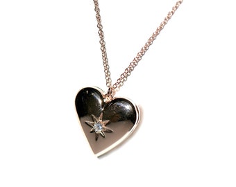 14k Gold Diamond Heart Locket Pendant/Necklace