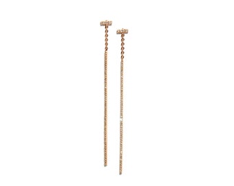 14k Rose Gold Pave Diamond Long Stick Dangling Earrings