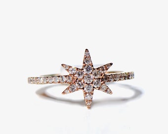 18K Diamond Star Pinkie Midi Ring