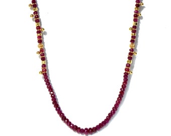 18K Gold & Ruby Beaded Knotted OOAK Layering Necklace