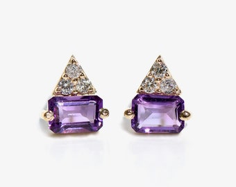 14k Diamond and Amethyst Petite Spiked Studs/Earrings