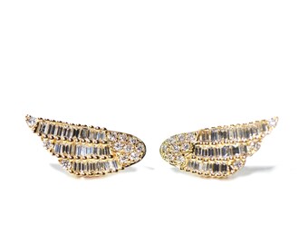 18k Baguette Diamond Gold Wings Studs/Earrings