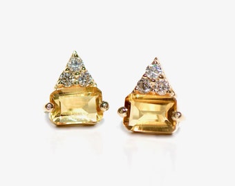 14k Diamond and Citrine Baguette Spiked Studs/Earrings