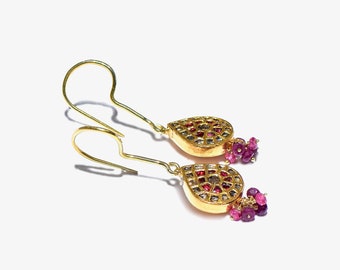 22k Diamond & Ruby Dangler Drop Earrings