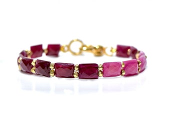 18K 14k Diamond & Bicolor Ruby Knotted Beaded Bracelet OOAK