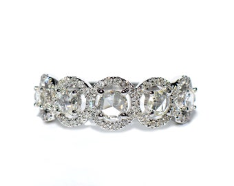 Anillo/banda de oro de 18 quilates con diamantes naturales talla rosa y 5 piedras.