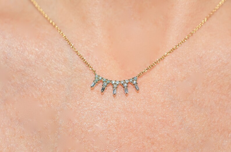 14k Baguette Diamond Daggers Necklace image 2