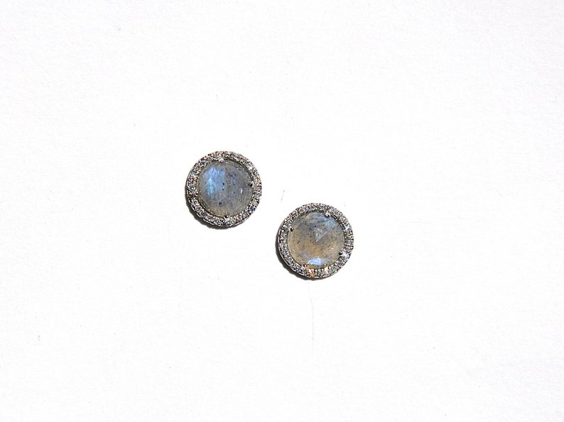 14k Labradorite Diamond Halo Earrings/Studs image 1