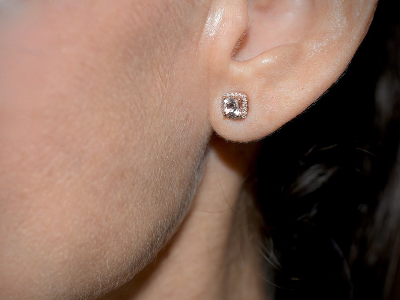 14k Morganite Diamond Halo MiNi Stud/Earrings image 7