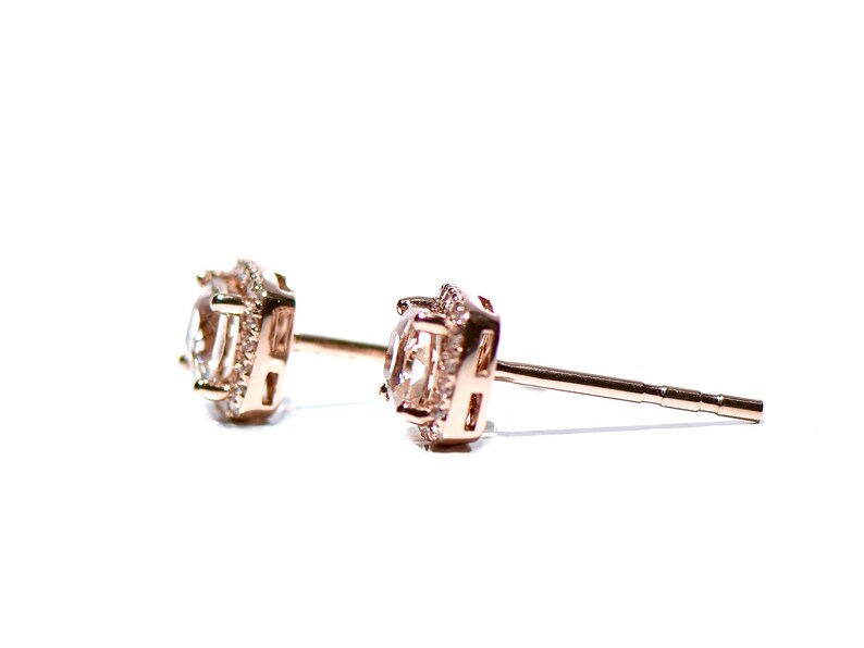 14k Morganite Diamond Halo MiNi Stud/Earrings image 8