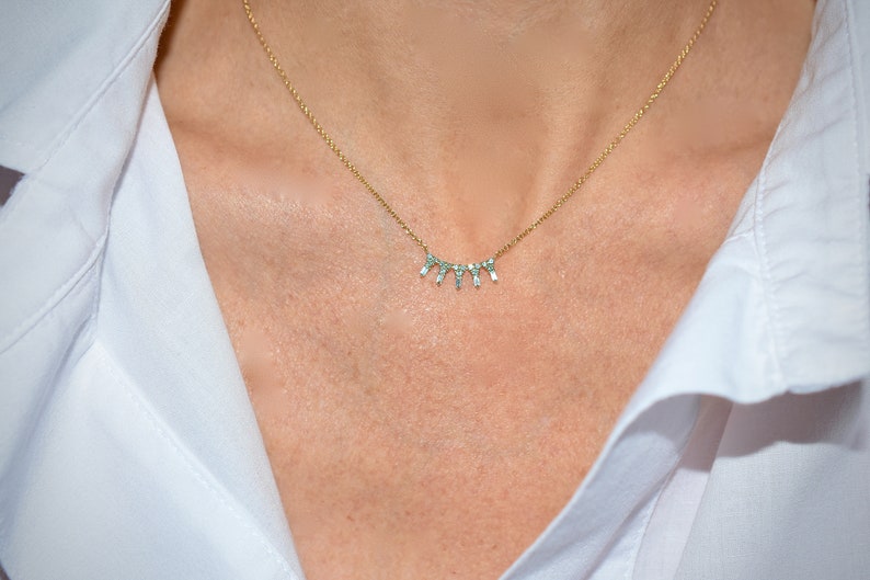 14k Baguette Diamond Daggers Necklace image 4